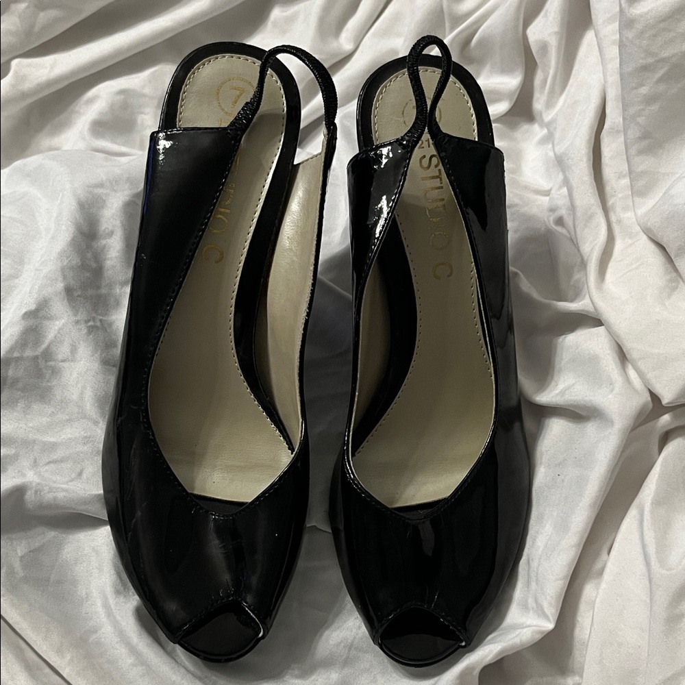 Studio C Glossy Black Slingback Heels
